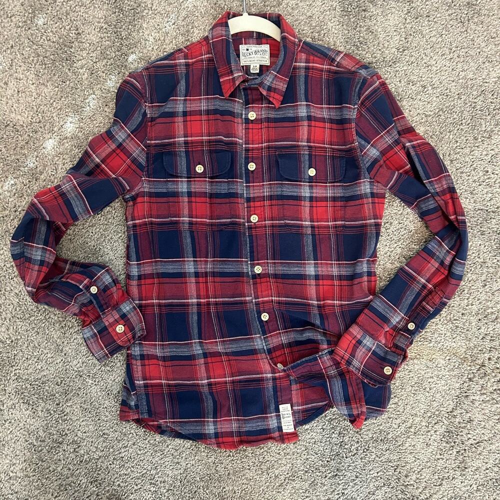 Lucky Brand Size S/P Button Down Soft Saturday Stretch Burgundy Navy